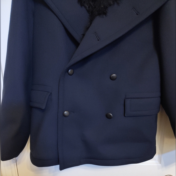 ACNE STUDIOS Men’s Navy Shearling Lined Double Breasted Coat Size 50 - Picture 3 of 13